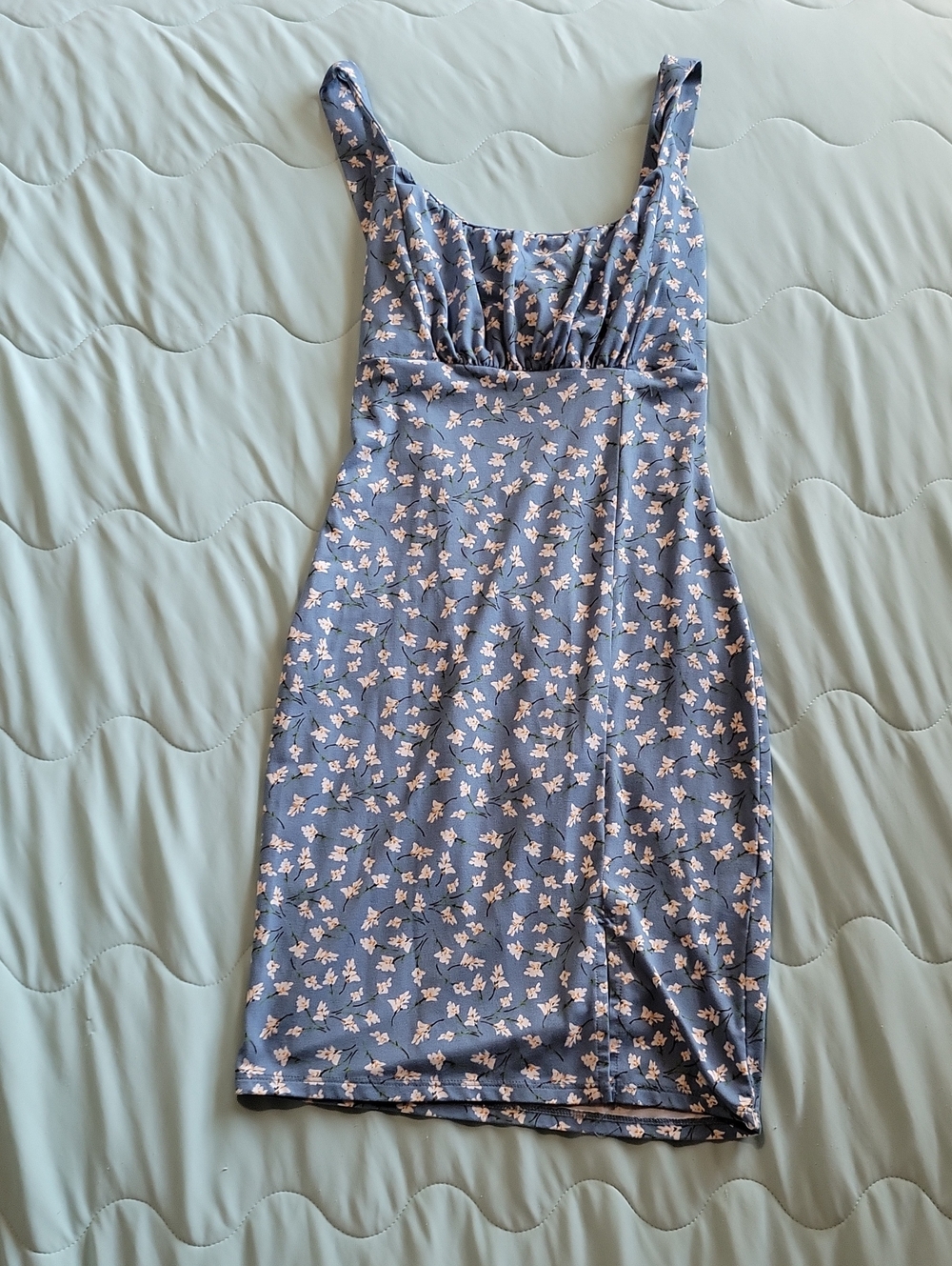 Blue Floral Sleeveless Tank Dress -small